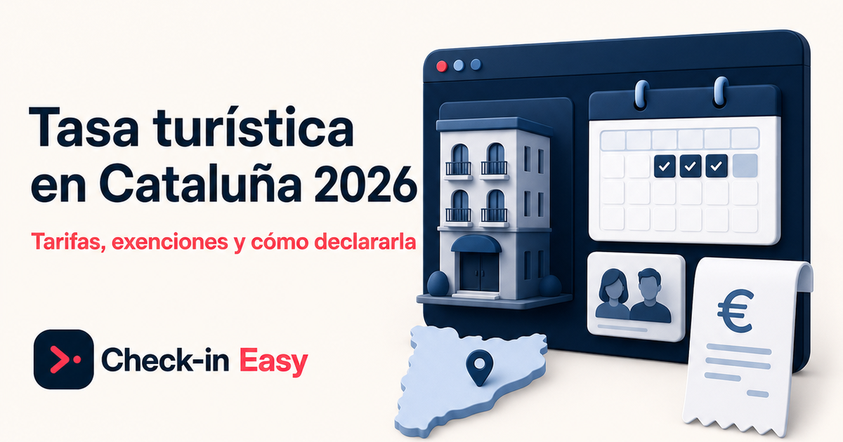 Calendario, alojamiento y recibo que representan la tasa turística en Cataluña en 2026