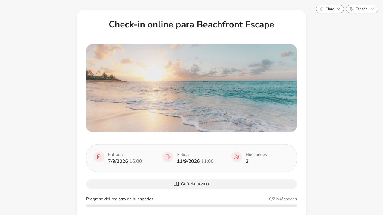 Portal de huéspedes de Check-in Easy para un alquiler turístico