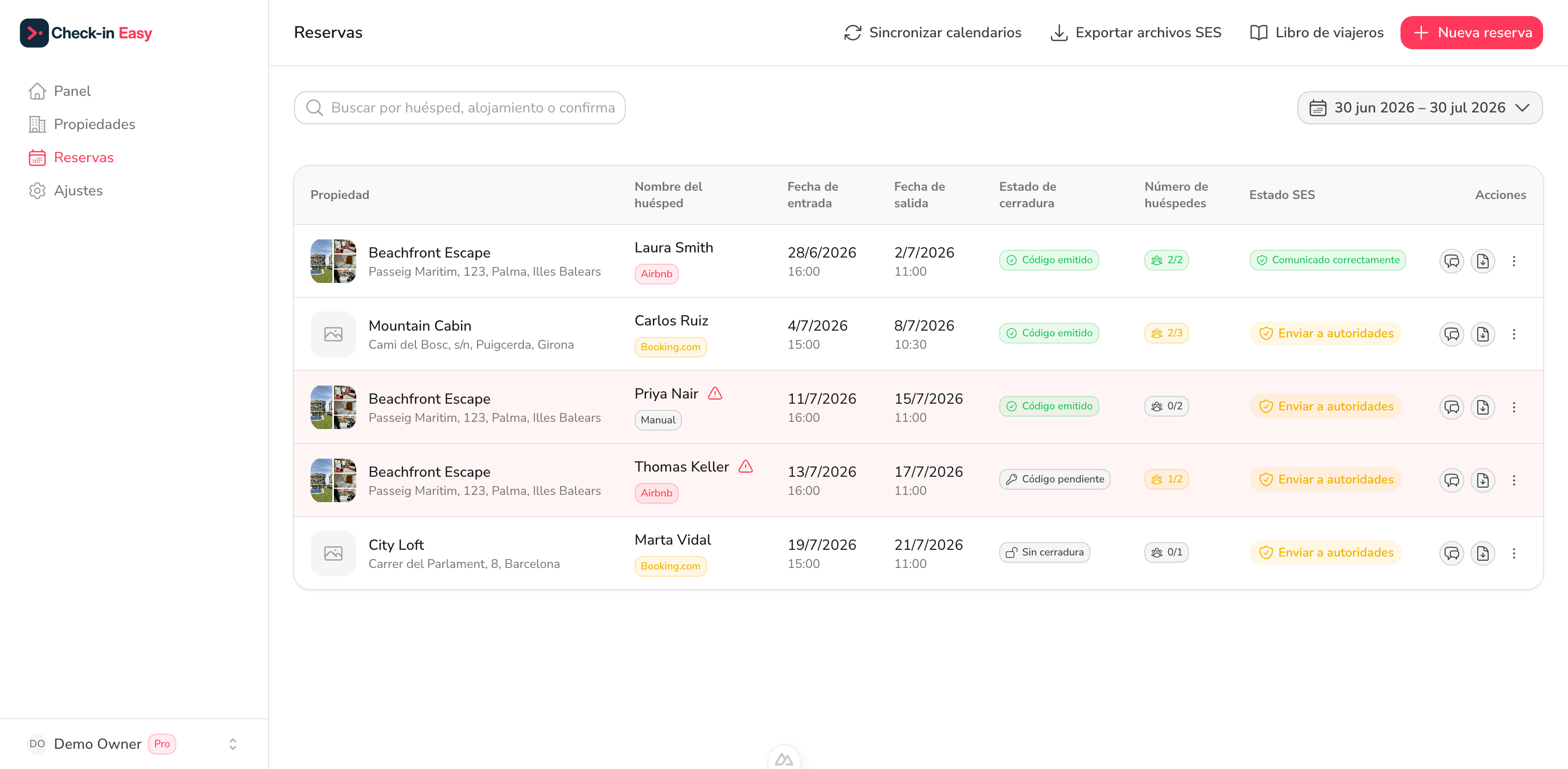 Check-in Easy manager dashboard